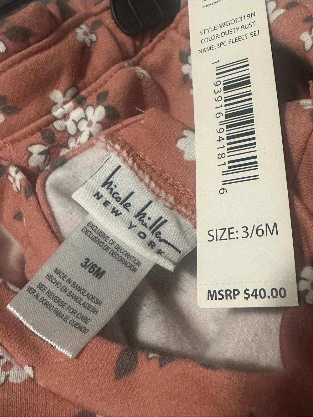 Nicole Miller Dusty Rose Floral Baby Set with Headband